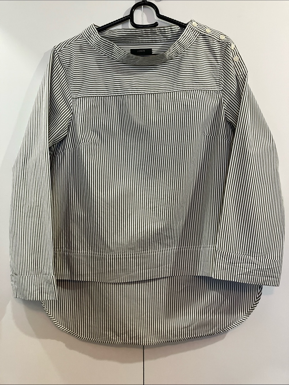 J. Crew Olive Green and White Striped Blouse